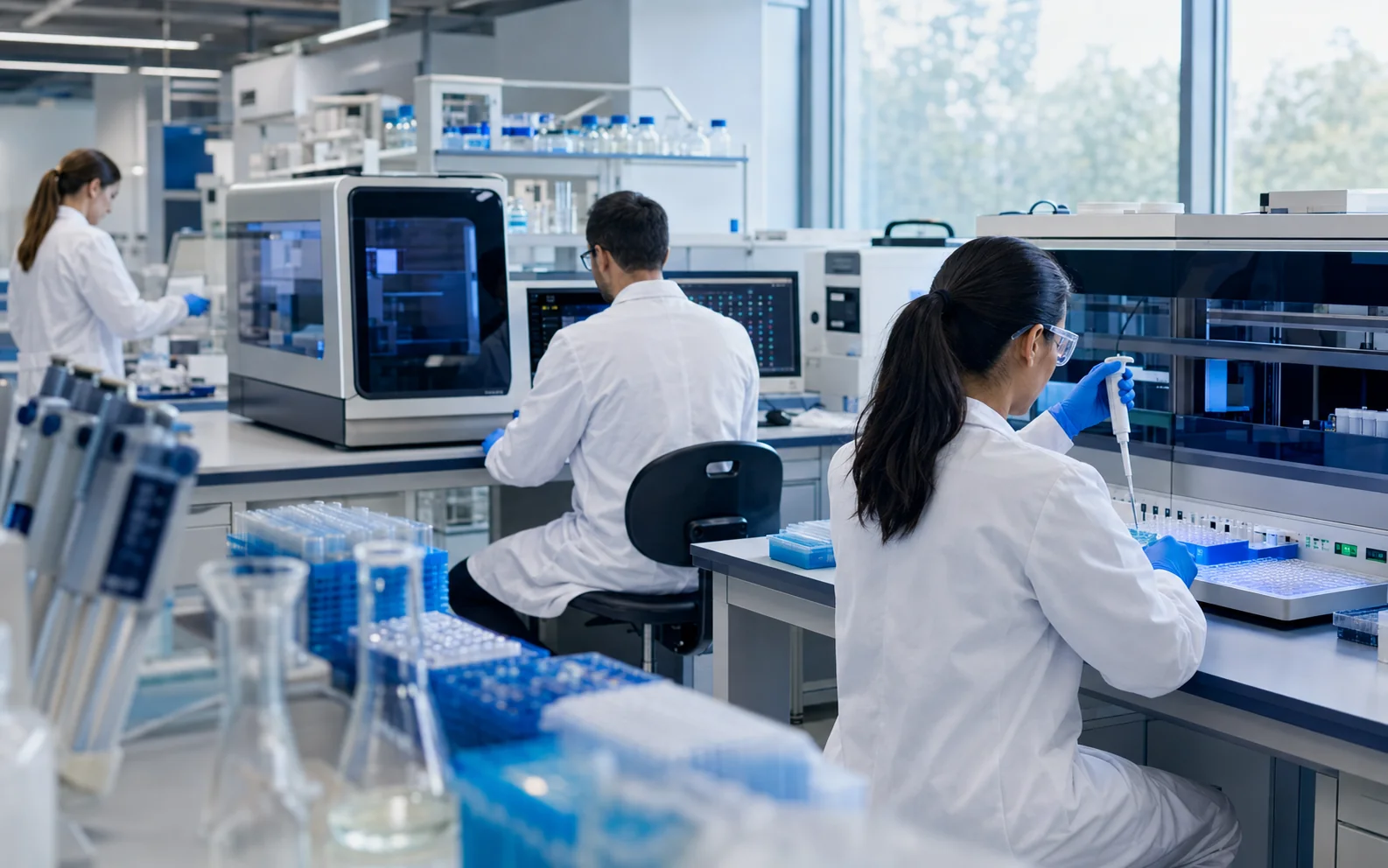 Genomik araştırma ve ilaç keşfi çalışmalarının yürütüldüğü modern biyoteknoloji laboratuvarı